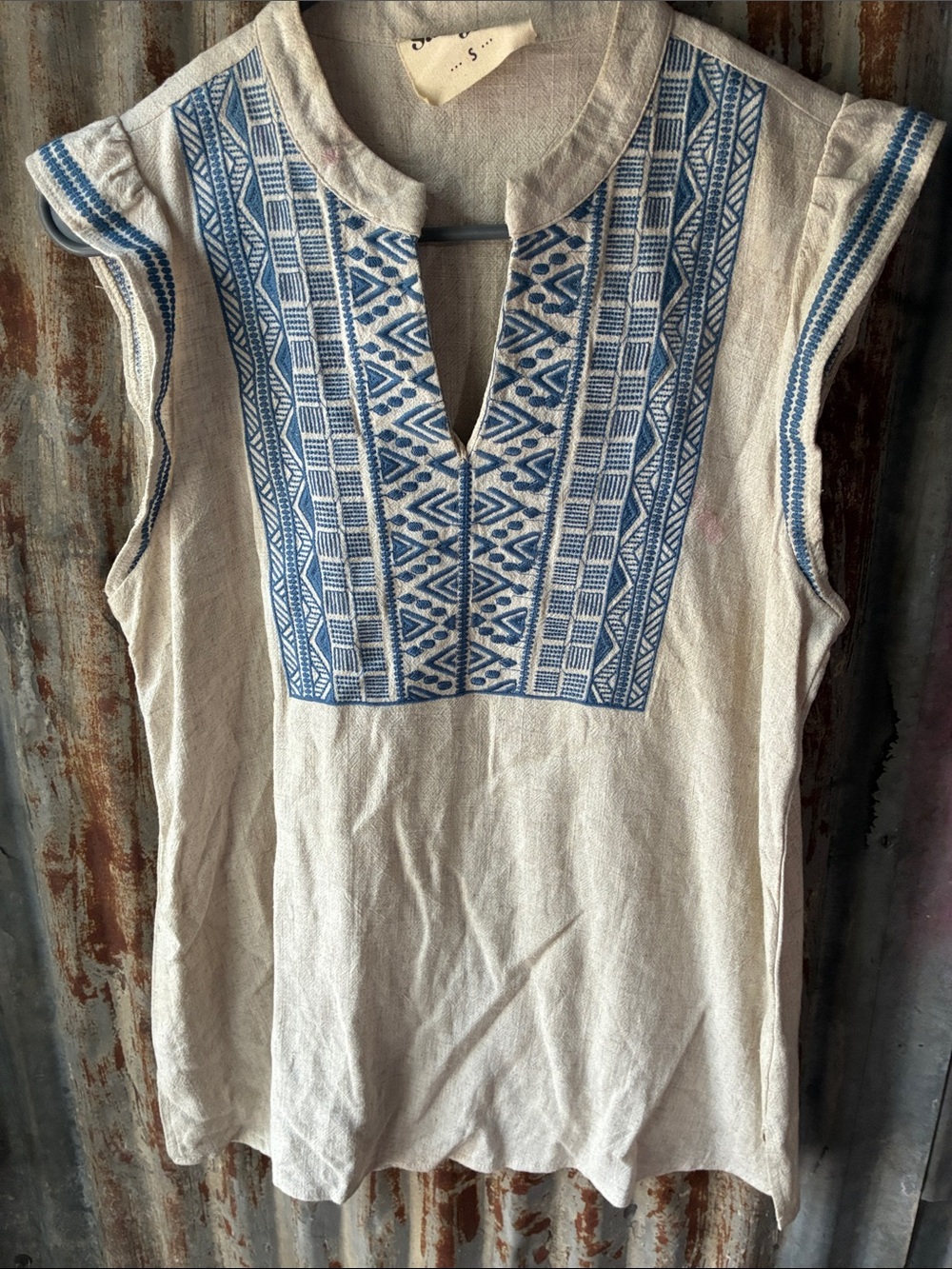 Savanna Jane Blue Embroidered Sleeveless Tunic